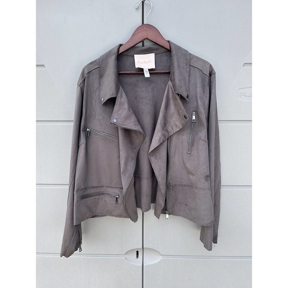 Hutch Anthropologie Faux Suede Moto Jacket Zippers Sz 2X In Grey - Picture 11 of 16